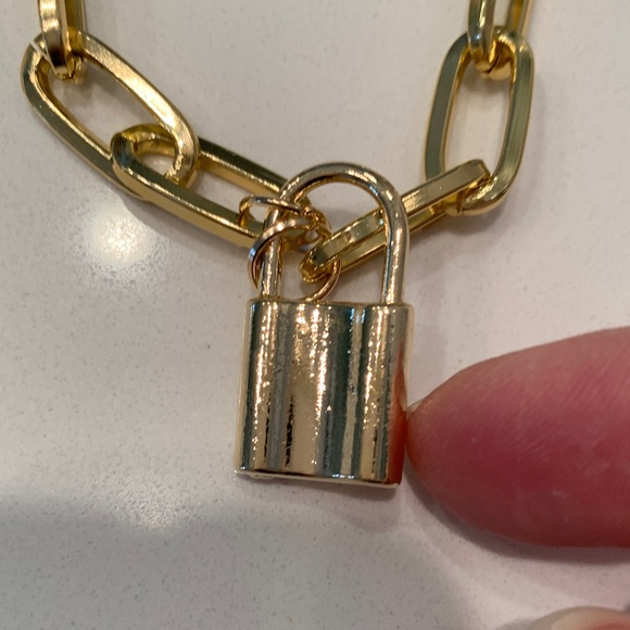 3 Gold Layered Chain Necklaces with Pendant, lock - Picture 10 of 13